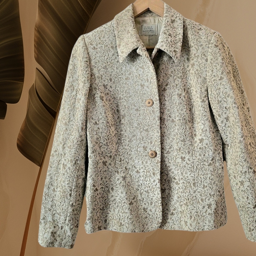 Field Manor Vintage 70s Floral Tapestry Blazer Jacket Neutral Feminine /S-M